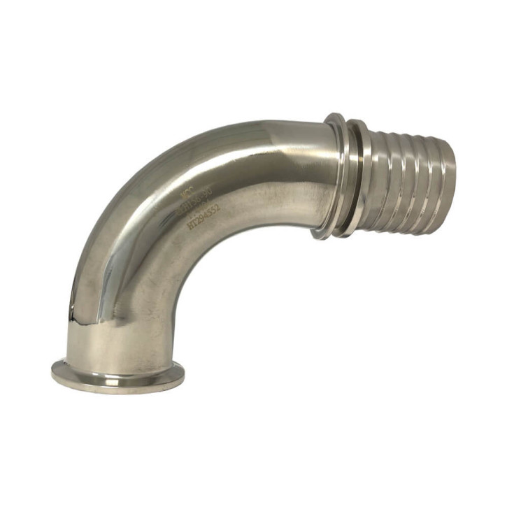 Tri-Clamp 90° Bogen DN20 und 3/4 Zoll Schlauchstutzen mit Sicherungsbund